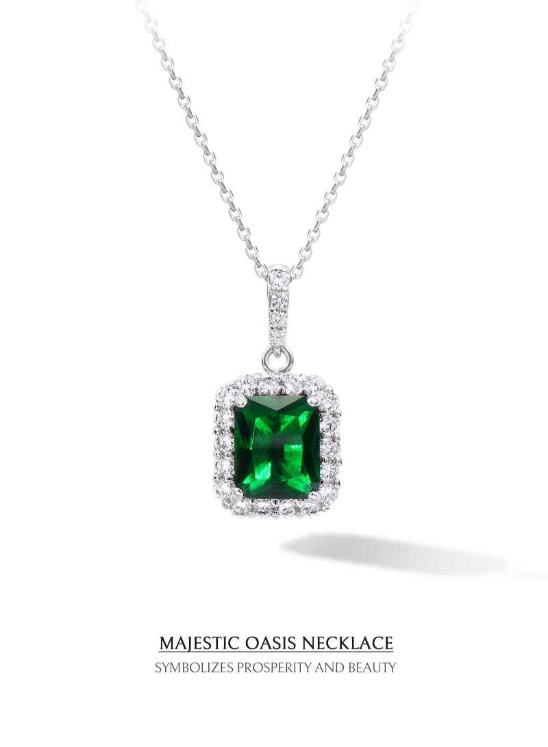 AWNL Majestic Oasis Necklace with Lab-Grown Emerald Pendant and Sterling Silver Chain,Middle East Exclusive Collection - Image 4