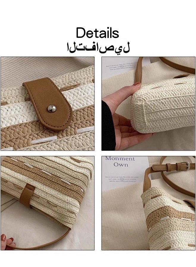 SHABILI Women's Straw Beach Bag Satchel Bag, Ladies Large Capacity Resort Tote Bag Clutch Bag Handbag, Tassel Pendant Shoulder Bag Sling Bag Side Bag Gift Bag Phone Bag for Girls and College Students  - Image 3