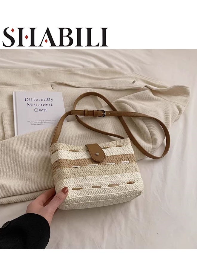 SHABILI Women's Straw Beach Bag Satchel Bag, Ladies Large Capacity Resort Tote Bag Clutch Bag Handbag, Tassel Pendant Shoulder Bag Sling Bag Side Bag Gift Bag Phone Bag for Girls and College Students  - Image 1