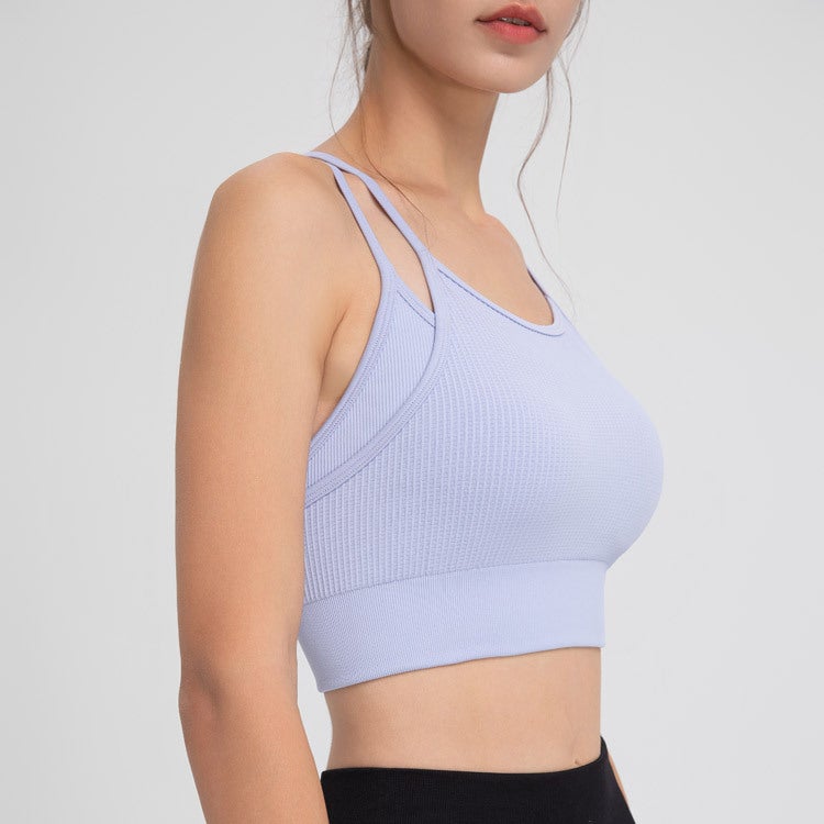 Juman Fake Two-Piece Beautiful Back Fitness Yoga Vest Y-Shaped Spaghetti Straps Shock-Proof High-Strength Fixed Cup Sports Bra - Image 1