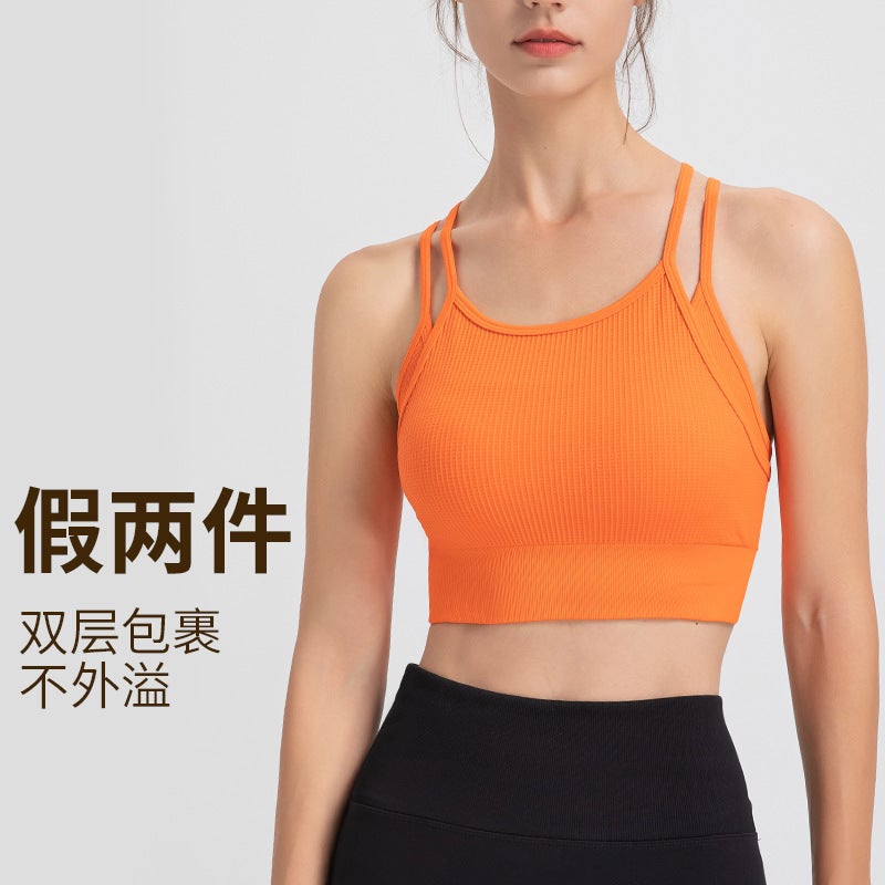 Juman Fake Two-Piece Beautiful Back Fitness Yoga Vest Y-Shaped Spaghetti Straps Shock-Proof High-Strength Fixed Cup Sports Bra - Image 4