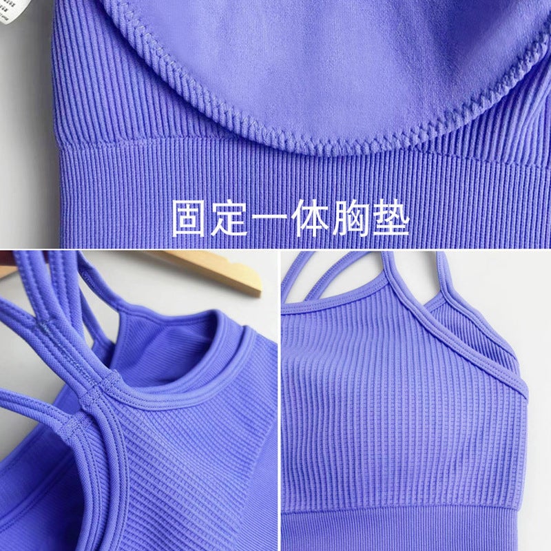 Juman Fake Two-Piece Beautiful Back Fitness Yoga Vest Y-Shaped Spaghetti Straps Shock-Proof High-Strength Fixed Cup Sports Bra - Image 5
