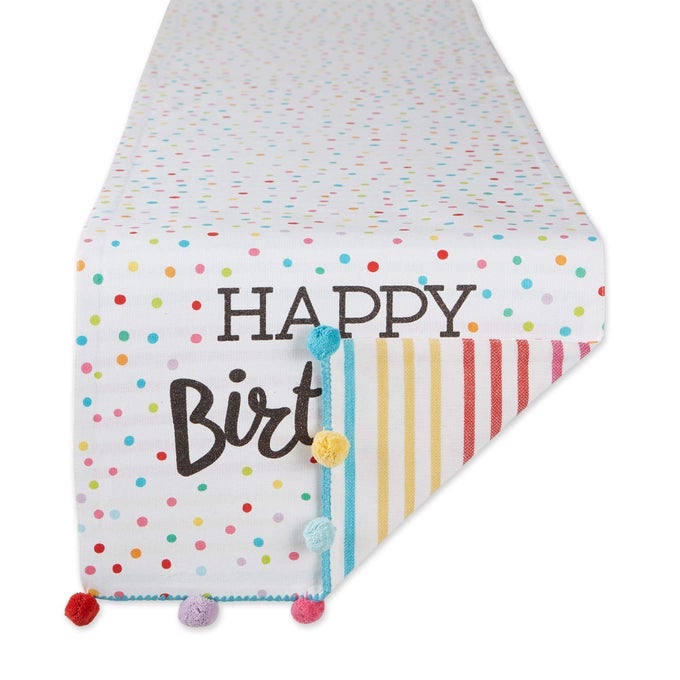 HAPPY BIRTHDAY CONFETTI COLLECTION REVERSIBLE TABLE RUNNER 14X72
