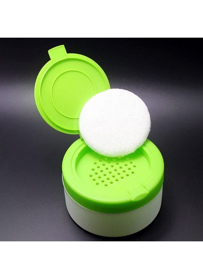 erioctry - Green Plastic Empty Portable Baby Skin Care Afterbath Powder Puff Talcum Powder Case Container Dispensor Makeup Loose Powder Box Holder Bottle Container Travel Kit With Powder Puff And Sifter - Image 1
