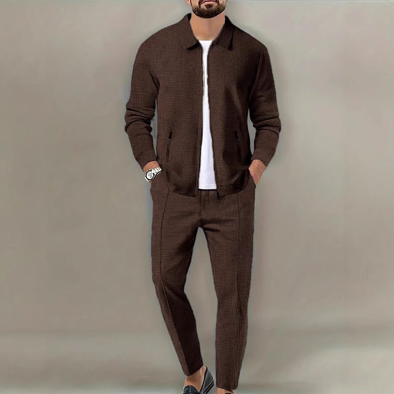 طقم بدلة رياضية رجالي كاجوال مع جيوب بسحاب وياقة مطوية - Image 4