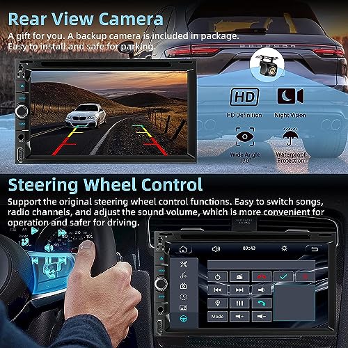 Adapter-Universe Double Din car Stereo with CD/DVD Player- CarPlay & Android Auto, Car Audio with Bluetooth, 7 Inch HD Touchscreen, Rear Camera, USB/TF/AUX, Subwoofer, AM/FM Radio Receiver - Image 5