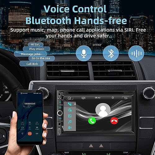 Adapter-Universe Double Din car Stereo with CD/DVD Player- CarPlay & Android Auto, Car Audio with Bluetooth, 7 Inch HD Touchscreen, Rear Camera, USB/TF/AUX, Subwoofer, AM/FM Radio Receiver - Image 4