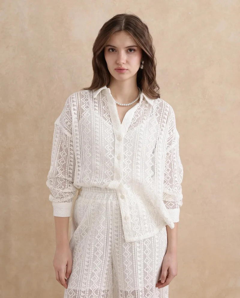 Rareism Rareism Women Jancodam-T White 100% Cotton Fabric Cuffed Sleeve V-Neck Relaxed Fit Plain Shirt
