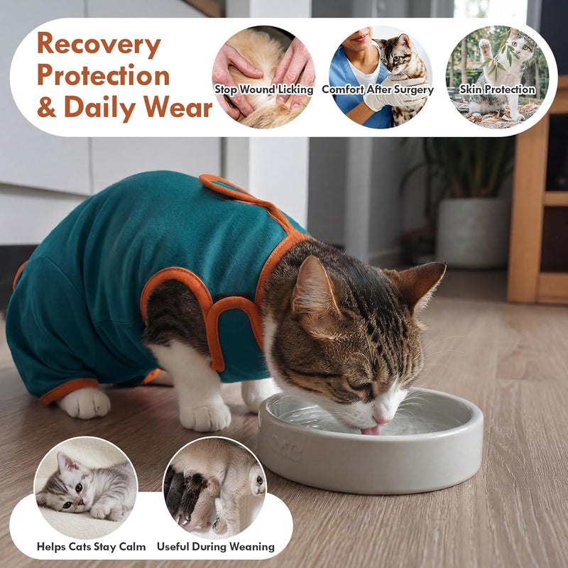 ADNIKIA Cat Recovery Suit After Surgery, Soft Onesie Surgical Suit for Anti-Licking & Wound Care, Spay Suit for Female & Male Cats, Kitten Cone Alternative with Full Back Button Closure, Green XL - Image 4