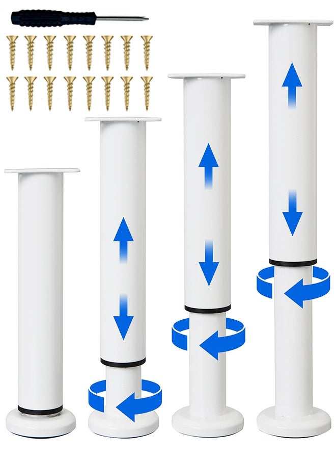 بوفان 4 قطع من أرجل دعم السرير القابلة للتعديل الارتفاع [مع 18 قطعة من البراغي] لإطار السرير/شريحة منتصف السرير، أرجل بديلة للأثاث شديدة التحمل 7.08-12.2 بوصة للأريكة/الخزانة/الأريكة/الخزانة/الطاولة (أبيض) - Image 1