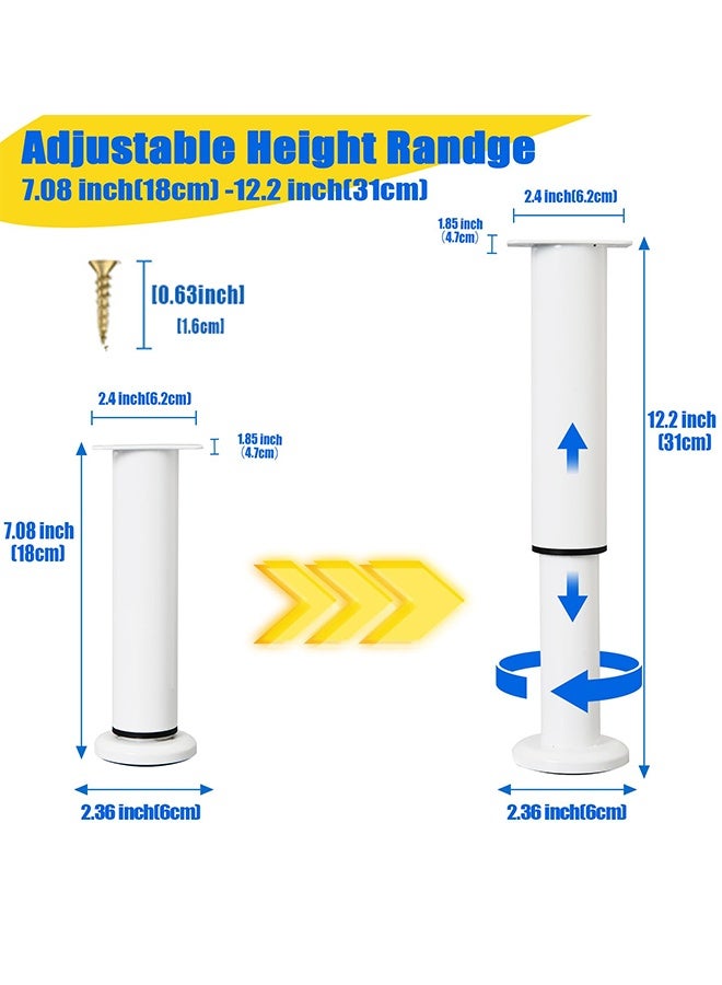 بوفان 4 قطع من أرجل دعم السرير القابلة للتعديل الارتفاع [مع 18 قطعة من البراغي] لإطار السرير/شريحة منتصف السرير، أرجل بديلة للأثاث شديدة التحمل 7.08-12.2 بوصة للأريكة/الخزانة/الأريكة/الخزانة/الطاولة (أبيض) - Image 2