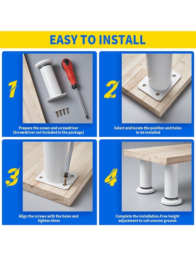 بوفان 4 قطع من أرجل دعم السرير القابلة للتعديل الارتفاع [مع 18 قطعة من البراغي] لإطار السرير/شريحة منتصف السرير، أرجل بديلة للأثاث شديدة التحمل 7.08-12.2 بوصة للأريكة/الخزانة/الأريكة/الخزانة/الطاولة (أبيض) - Image 5