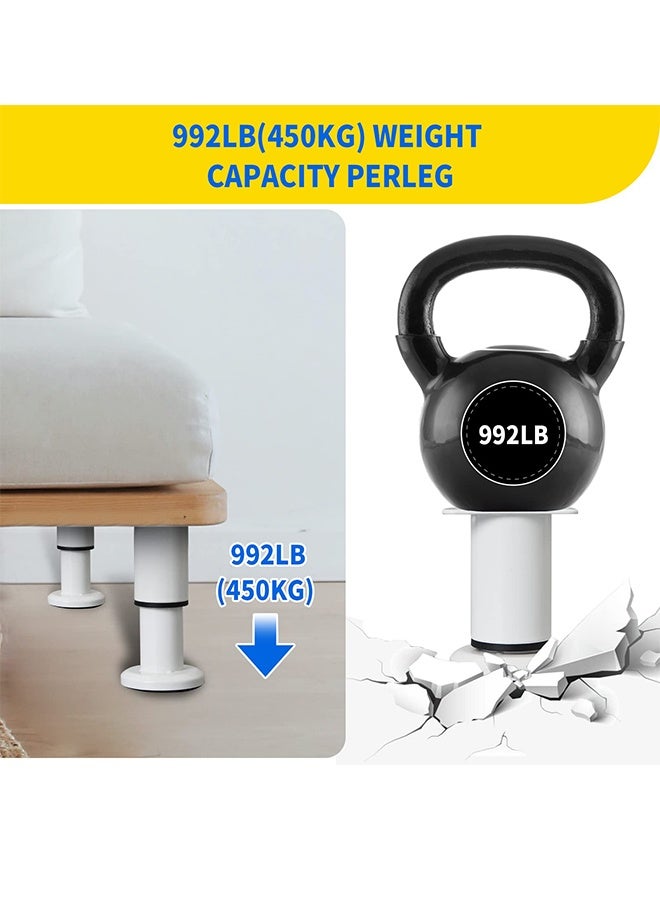 بوفان 4 قطع من أرجل دعم السرير القابلة للتعديل الارتفاع [مع 18 قطعة من البراغي] لإطار السرير/شريحة منتصف السرير، أرجل بديلة للأثاث شديدة التحمل 7.08-12.2 بوصة للأريكة/الخزانة/الأريكة/الخزانة/الطاولة (أبيض) - Image 4