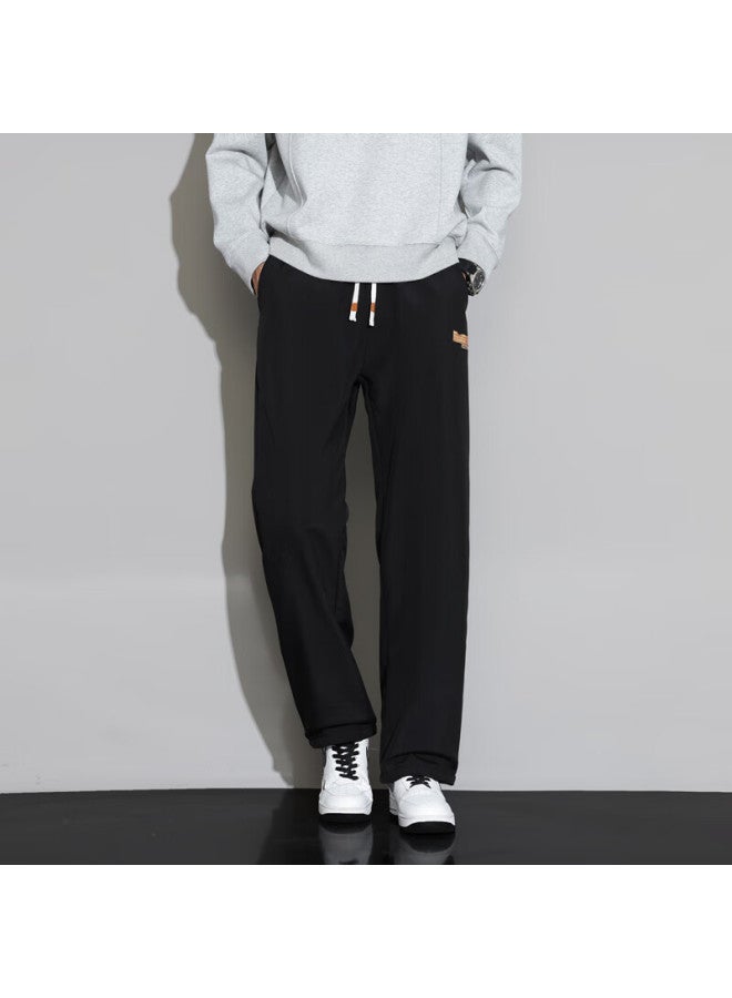 Homlean Men's Lamb Fleece Straight Casual Pants Winter Fleece Warm Loose Wide-leg Sports Sweatpants Hz65 Black 2XL - Image 4