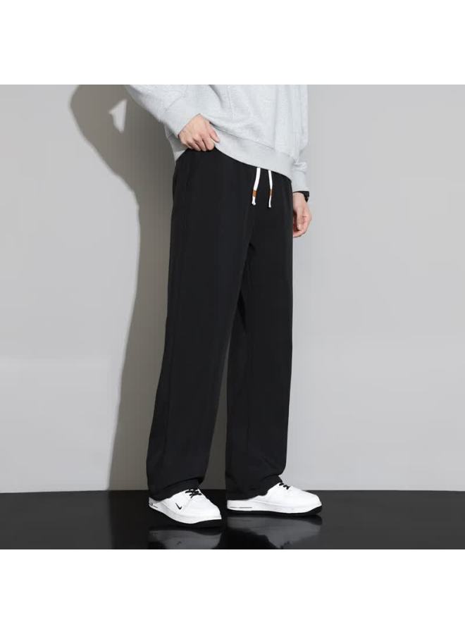 Homlean Men's Lamb Fleece Straight Casual Pants Winter Fleece Warm Loose Wide-leg Sports Sweatpants Hz65 Black 2XL - Image 5