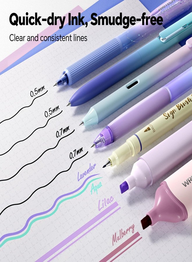 WRITECH أقلام جل للتظليل من WRITECH: مجموعة أقلام أورورا وندرلاند، أقلام حبر أسود، أقلام تظليل بألوان الباستيل، أقلام فرشاة، كتابة سلسة ورسم بدون نزيف، هدية للطلاب والأصدقاء والعائلة. - Image 3