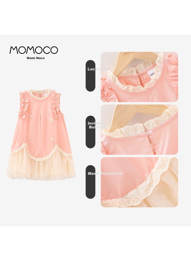 Momoco Girls' Summer Dress Children's Fashion Sweet Summer Dress Pink 140