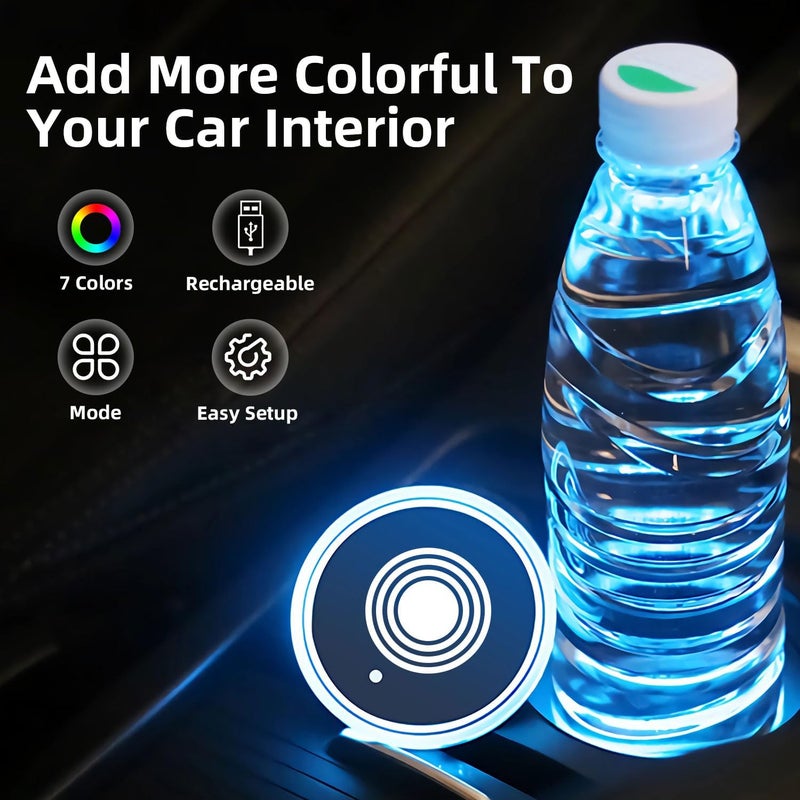 LEDCARE LED Car Cup Holder Lights, 7 Colors Changing USB Charging Mat Waterproof Cup Pad, LED Interior Atmosphere Lamp Decoration Light Inside Car Lighting Accessories (2pcs) - Image 3