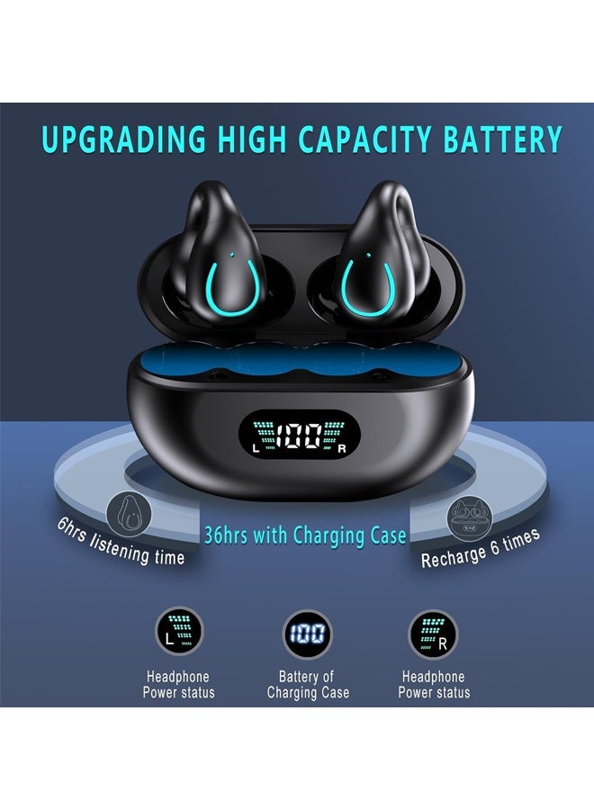 Open Ear Ring True Open Ear Headphones, with Digital Display Charging Case ,Lightweight Comfort Open Ear Clip Wireless Earbuds, Bluetooth 5.3 OWS Earphones Fit Sports Running, IPX5 Waterproof TWS, W - Image 2