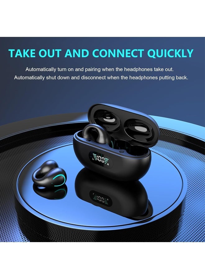 Open Ear Ring True Open Ear Headphones, with Digital Display Charging Case ,Lightweight Comfort Open Ear Clip Wireless Earbuds, Bluetooth 5.3 OWS Earphones Fit Sports Running, IPX5 Waterproof TWS, W - Image 5