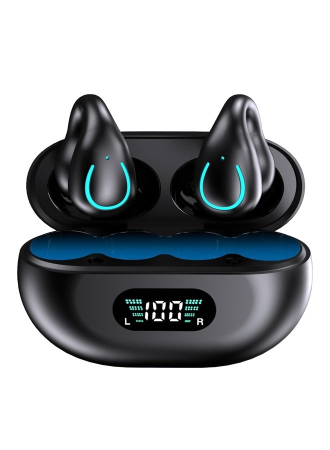 Open Ear Ring True Open Ear Headphones, with Digital Display Charging Case ,Lightweight Comfort Open Ear Clip Wireless Earbuds, Bluetooth 5.3 OWS Earphones Fit Sports Running, IPX5 Waterproof TWS, W - Image 1