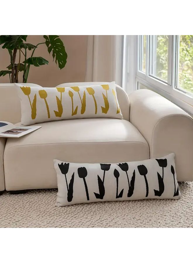 Yellow Chenille Sofa Cushion Cover 35x14 Inch Zipper Closure Machine Washable - Image 2