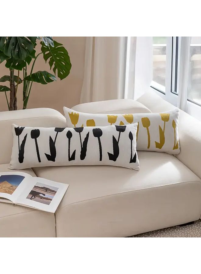 Yellow Chenille Sofa Cushion Cover 35x14 Inch Zipper Closure Machine Washable - Image 1