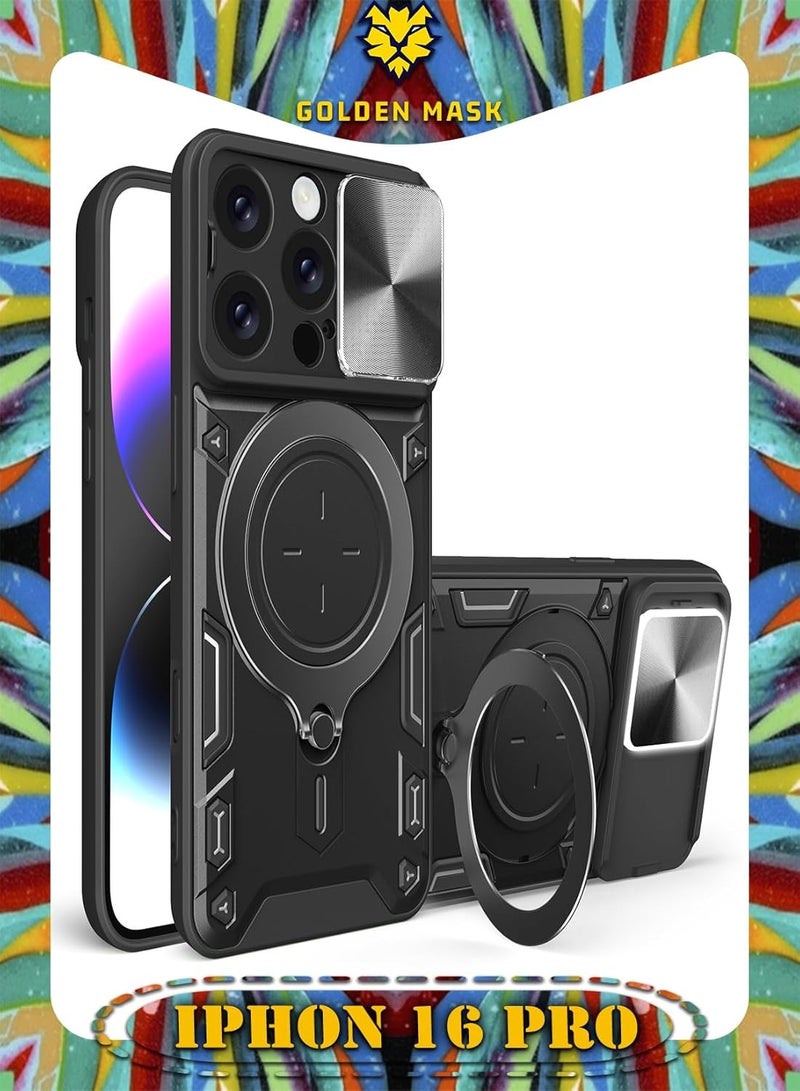 GOLDEN MASK GOLDEN MASK For iPhone 16 Pro Armored Camera Shield Cover Camera Lend Protection, Built-in 360° (Black)