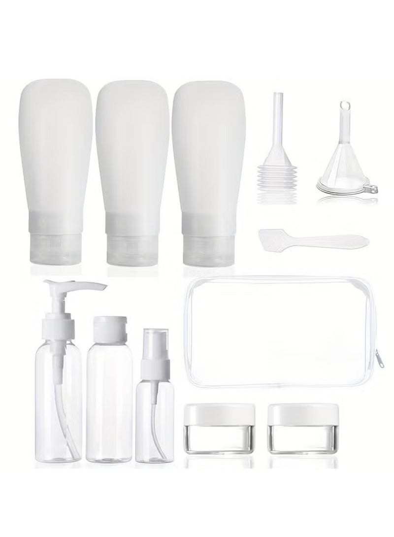12 زجاجة سفر لمستلزمات النظافة، عبوات بحجم السفر معتمدة من إدارة أمن النقل مع حقيبة سفر، مانعة للتسرب وخالية من مادة BPA، مستلزمات سفر قابلة للضغط للشامبو والبلسم واللوشن (أبيض) - Image 1