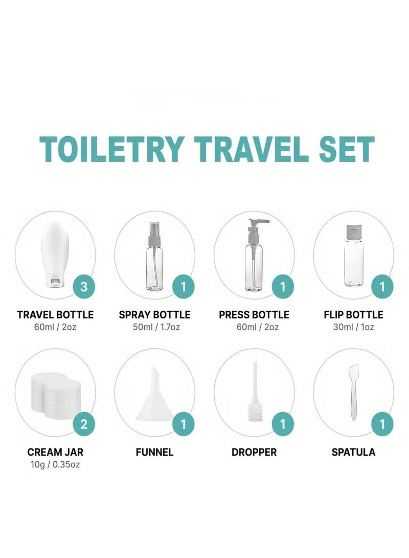 12 زجاجة سفر لمستلزمات النظافة، عبوات بحجم السفر معتمدة من إدارة أمن النقل مع حقيبة سفر، مانعة للتسرب وخالية من مادة BPA، مستلزمات سفر قابلة للضغط للشامبو والبلسم واللوشن (أبيض) - Image 3