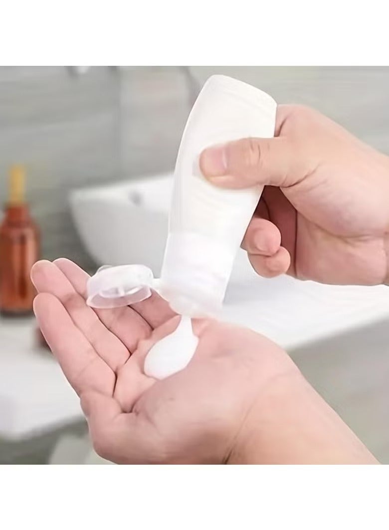 12 زجاجة سفر لمستلزمات النظافة، عبوات بحجم السفر معتمدة من إدارة أمن النقل مع حقيبة سفر، مانعة للتسرب وخالية من مادة BPA، مستلزمات سفر قابلة للضغط للشامبو والبلسم واللوشن (أبيض) - Image 4