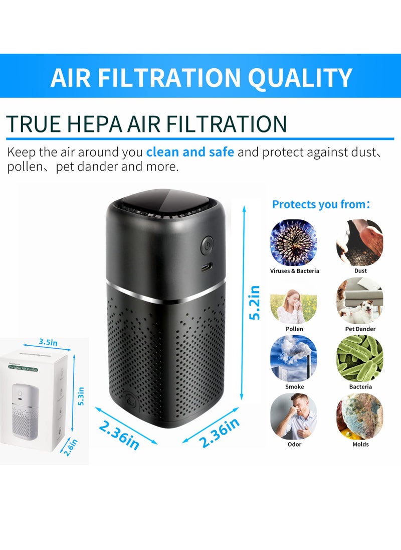 Excefore - Car Air Purifier - Mini Portable Air Purifier with H13 True HEPA Filter, Dust - Quiet Personal Air Purifier for Car Traveling Bedroom Office Use (Black) - Image 1