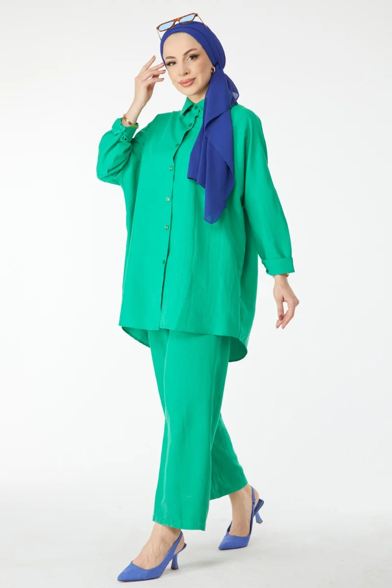 Tofisa 24458-GREEN Shirt Collar Long Sleeve Two Piece Suit