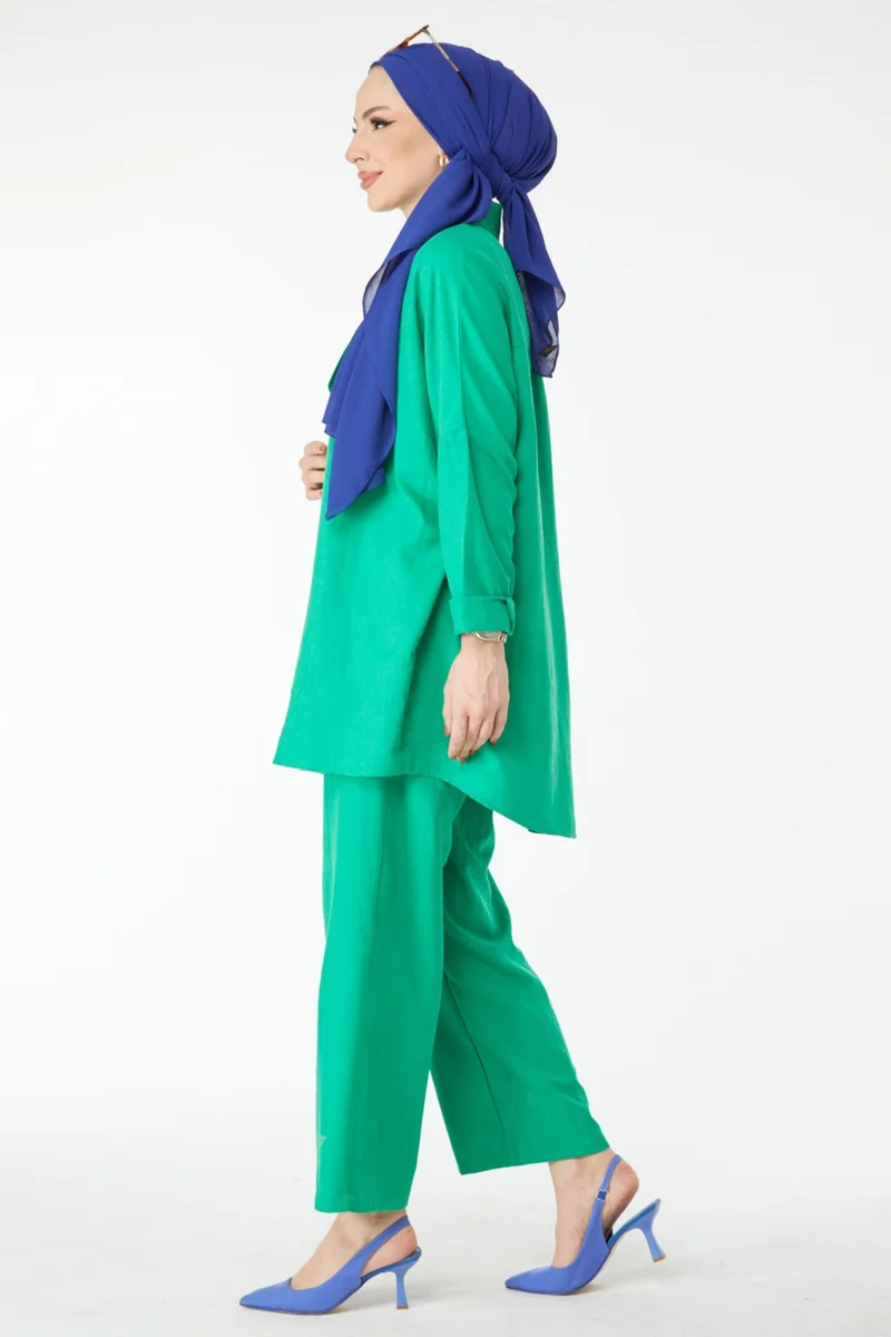 Tofisa 24458-GREEN Shirt Collar Long Sleeve Two Piece Suit