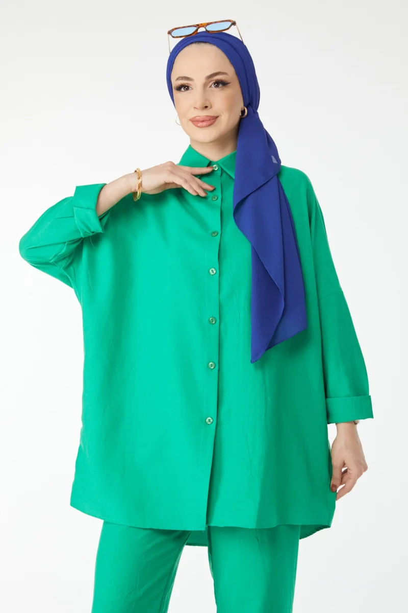 Tofisa 24458-GREEN Shirt Collar Long Sleeve Two Piece Suit