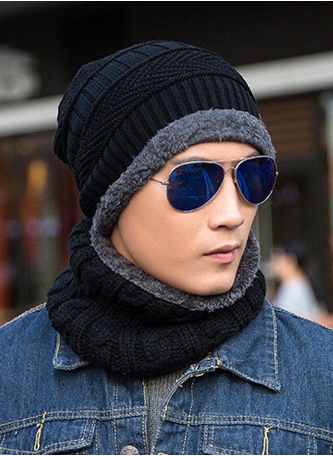NIBEMINENT 2-piece Beanie Hat Scarf Set Winter Warm Knitted and Circle Fleece Liner Skiing Neck Warmer Outdoor Sports Sets for Men Women  - Image 2