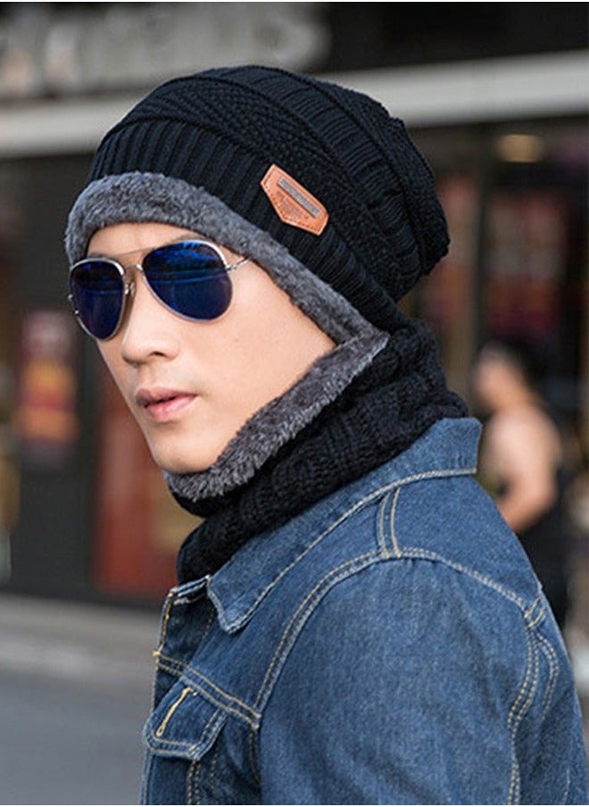 NIBEMINENT 2-piece Beanie Hat Scarf Set Winter Warm Knitted and Circle Fleece Liner Skiing Neck Warmer Outdoor Sports Sets for Men Women  - Image 3