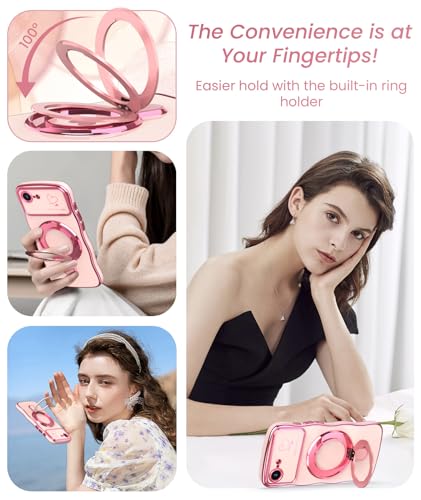 Liufcx for iPhone 17e/16e Case with Screen Protector: Luxury Plated Gold Cute Wavy Edge Love Heart Pattern Kickstand Case, Slim Soft TPU Woman Girls Protection Cover for iPhone 16e/17e (Pink) - Image 4