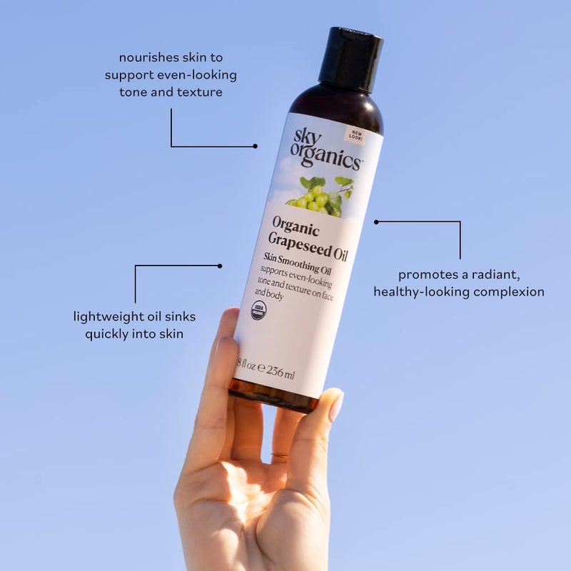 Sky Organics زيت بذور العنب العضوي من سكاي أورغانيكس، زيت لتنعيم البشرة لدعم صحة ونضارة لون وملمس البشرة على الوجه والجسم، لجميع أنواع البشرة، 100% نقي ومعصور على البارد، 8 أونصات سائلة - Image 5