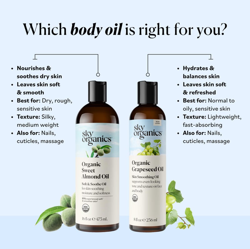 Sky Organics زيت بذور العنب العضوي من سكاي أورغانيكس، زيت لتنعيم البشرة لدعم صحة ونضارة لون وملمس البشرة على الوجه والجسم، لجميع أنواع البشرة، 100% نقي ومعصور على البارد، 8 أونصات سائلة - Image 2