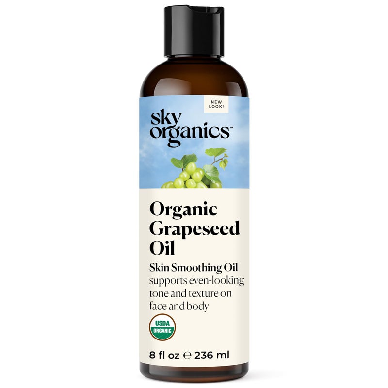 Sky Organics زيت بذور العنب العضوي من سكاي أورغانيكس، زيت لتنعيم البشرة لدعم صحة ونضارة لون وملمس البشرة على الوجه والجسم، لجميع أنواع البشرة، 100% نقي ومعصور على البارد، 8 أونصات سائلة - Image 1