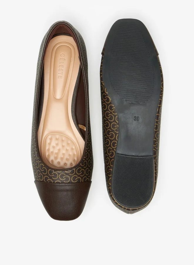 سيليست Women's Monogram Print Slip-On Square Toe Ballerinas Shoes