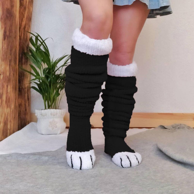 Honganda Funny Women's Thigh High Socks Over the Knee Fleece Boot Socks, Warm Animal Paws Cosplay Long Stockings Leg Warmers (Black, ONE SIZE) - Image 4