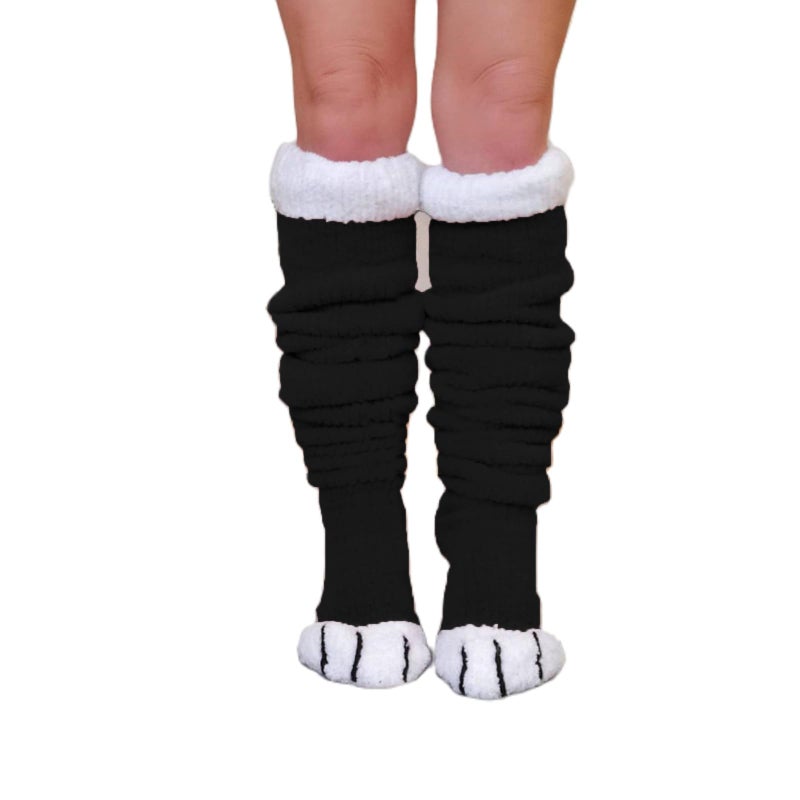 Honganda Funny Women's Thigh High Socks Over the Knee Fleece Boot Socks, Warm Animal Paws Cosplay Long Stockings Leg Warmers (Black, ONE SIZE) - Image 1