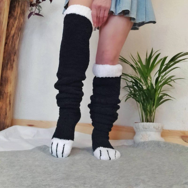 Honganda Funny Women's Thigh High Socks Over the Knee Fleece Boot Socks, Warm Animal Paws Cosplay Long Stockings Leg Warmers (Black, ONE SIZE) - Image 3