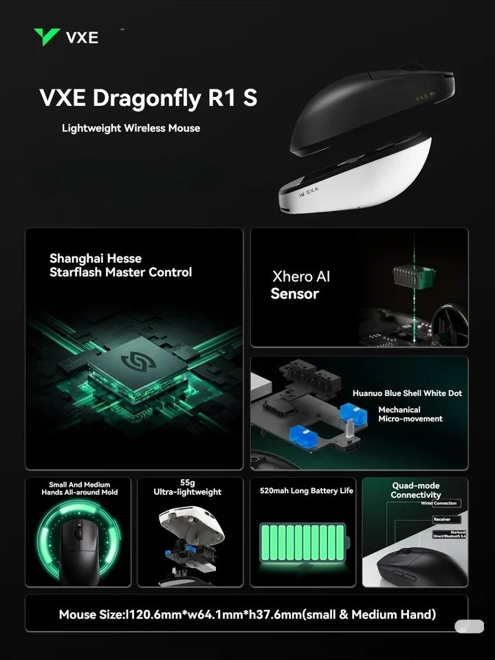 ATK VXE R1 S SE Pro Max Wireless Gaming Mouse, PAW3395, Tri-Mode, Rechargeable, Lightweight Ergonomic, for PC - Image 3