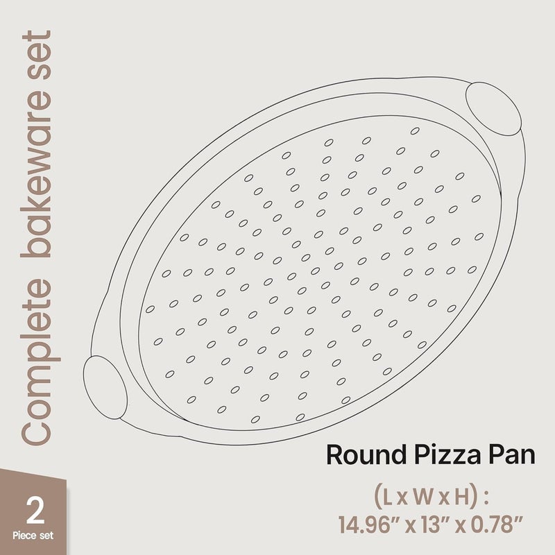 BAKKENMASTER Bakken- Swiss Pizza Tray – 2 Round with Silicone Handles – Carbon Steel Pizza Pan with Holes and Non-Stick Coating – PFOA PFOS and PTFE Free by - Image 2