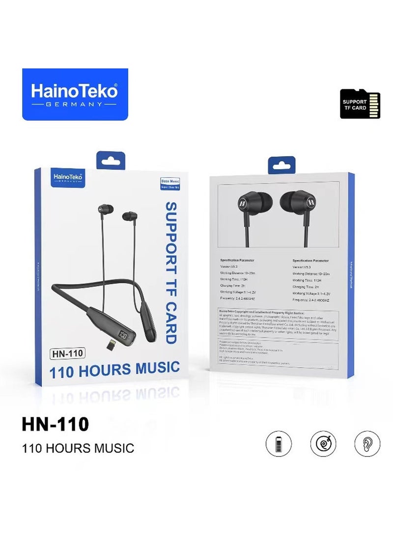 Haino Teko Haino Teko Germany HN110 Bluetooth Neck Band Earphone 110 Hours Music With High Bass Sound Quality Super Clear Mic and Support TF Card Black  - Image 5