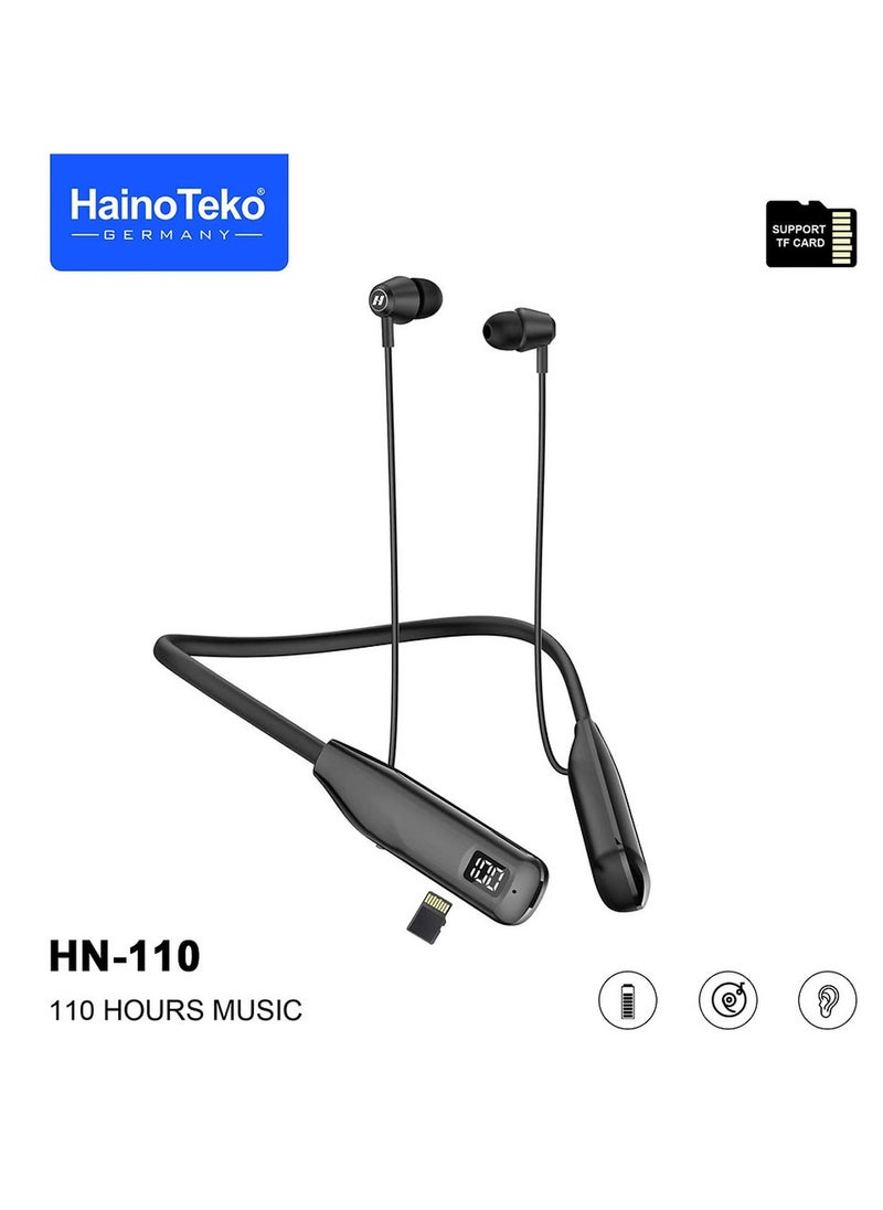 Haino Teko Haino Teko Germany HN110 Bluetooth Neck Band Earphone 110 Hours Music With High Bass Sound Quality Super Clear Mic and Support TF Card Black  - Image 1