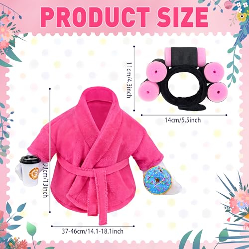 Ueyben Lady Porch Goose Outfits, Spring Goose Clothes Summer Geese Costume Pajamas with Bathrobe Coffee Cup Donuts Waistband Curler for 17''/23" Lawn Cement Plastic Geese for Garden Yard Decoration - Image 3